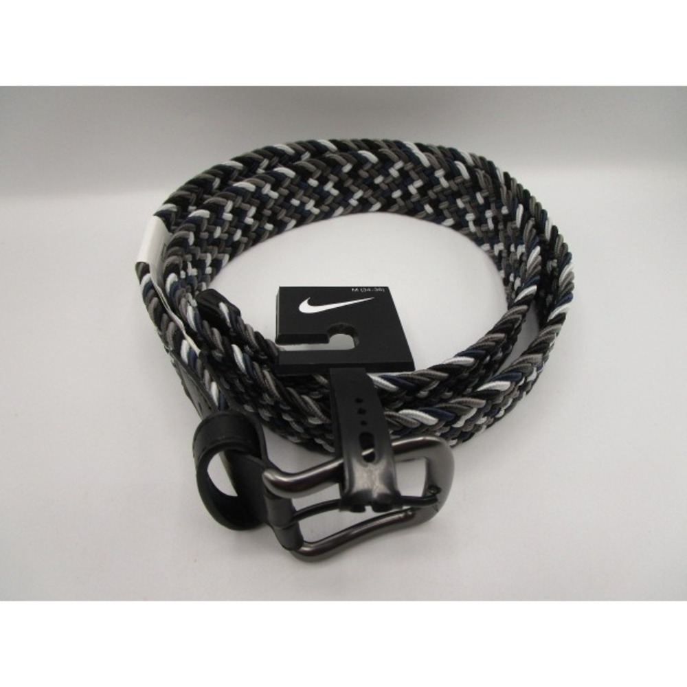 Nike Mens Woven Stretch Belt Navy Grey White Braided Golf Belt M 34-36